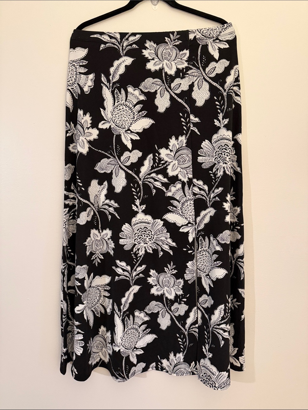 Black Floral Maxi Skirt with White Print